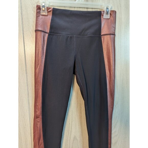 Athleta Salutation Colorblock Asym Powervita Leggings Size Small Copper Black - Picture 2 of 12